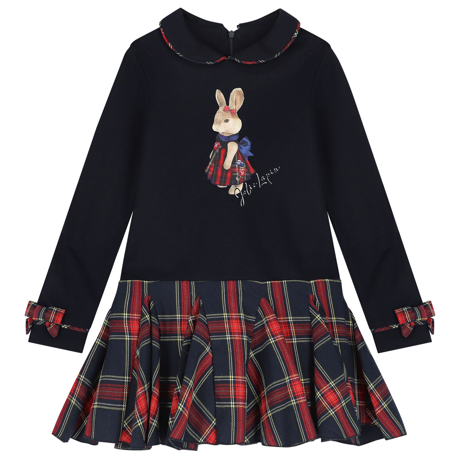 Girls Navy Blue Bunny Dress, 1, hi-res